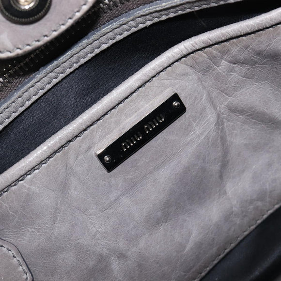 Miu Miu Hand Bag Leather 2way Gray Silver Auth yk20762M