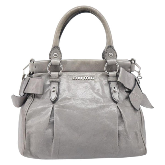 Miu Miu Hand Bag Leather 2way Gray Silver Auth yk20762M