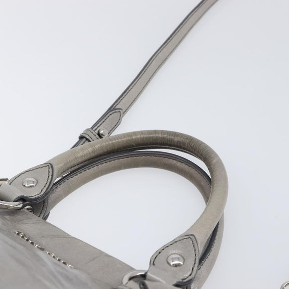 Miu Miu Hand Bag Leather 2way Gray Silver Auth yk20762M
