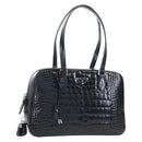 PRADA Hand Bag Embossed Leather Black Silver Auth yk20763SAM-1