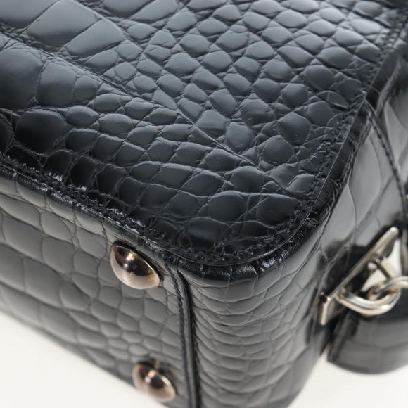 PRADA Hand Bag Embossed Leather Black Silver Auth yk20763SAM