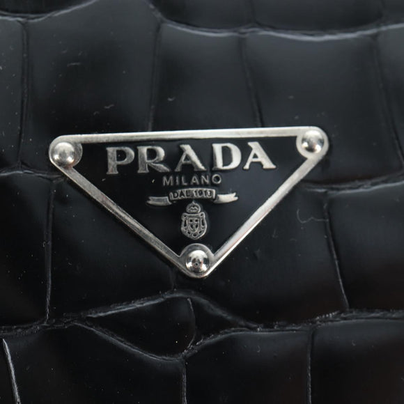 PRADA Hand Bag Embossed Leather Black Silver Auth yk20763SAM