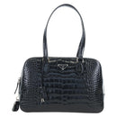 PRADA Hand Bag Embossed Leather Black Silver Auth yk20763SAM-13