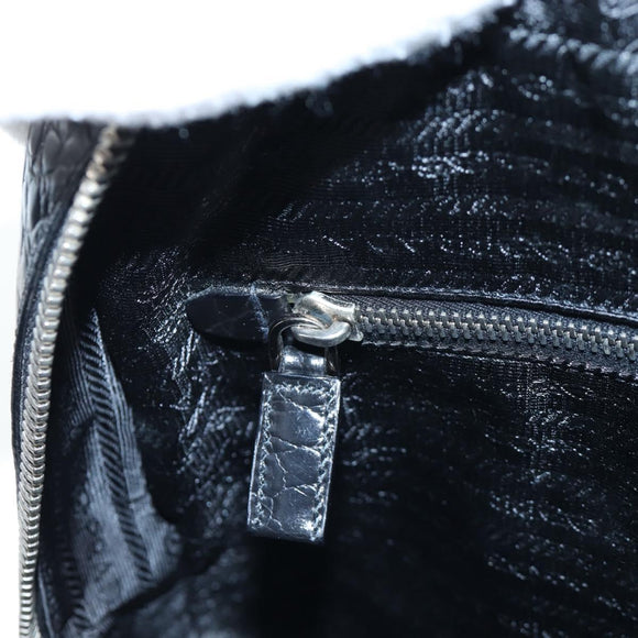 PRADA Hand Bag Embossed Leather Black Silver Auth yk20763SAM