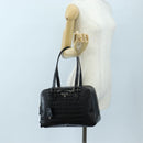 PRADA Hand Bag Embossed Leather Black Silver Auth yk20763SAM-28