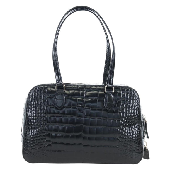 PRADA Hand Bag Embossed Leather Black Silver Auth yk20763SAM
