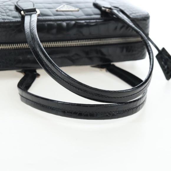 PRADA Hand Bag Embossed Leather Black Silver Auth yk20763SAM