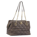 CHANEL Wild Stitch Chain Shoulder Bag Leather Brown Gold CC Auth yk20765V-1