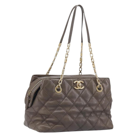 CHANEL Wild Stitch Chain Shoulder Bag Leather Brown Gold CC Auth yk20765V