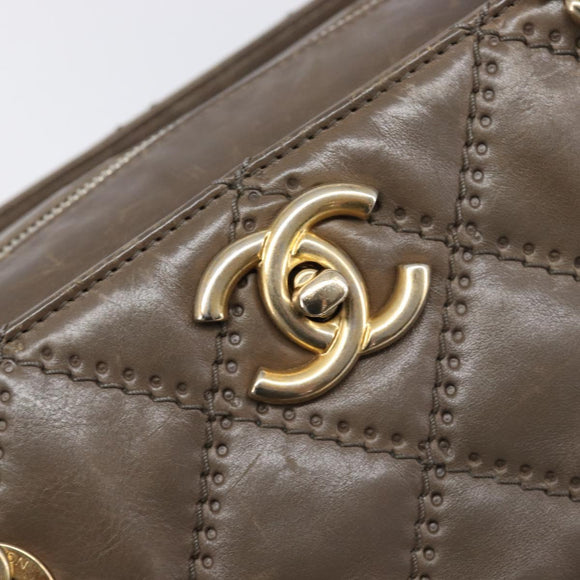 CHANEL Wild Stitch Chain Shoulder Bag Leather Brown Gold CC Auth yk20765V