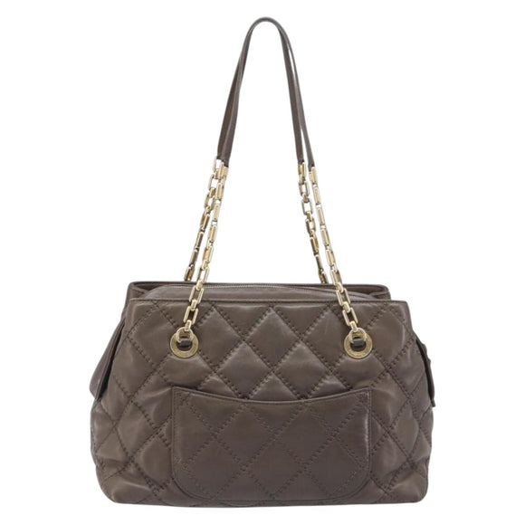 CHANEL Wild Stitch Chain Shoulder Bag Leather Brown Gold CC Auth yk20765V