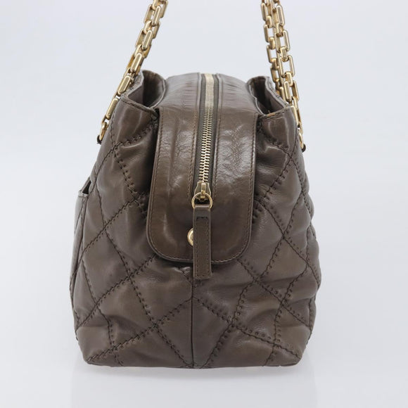 CHANEL Wild Stitch Chain Shoulder Bag Leather Brown Gold CC Auth yk20765V