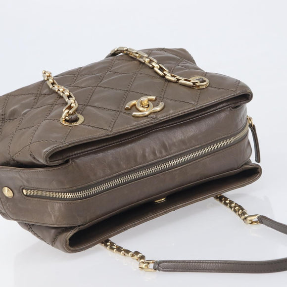 CHANEL Wild Stitch Chain Shoulder Bag Leather Brown Gold CC Auth yk20765V