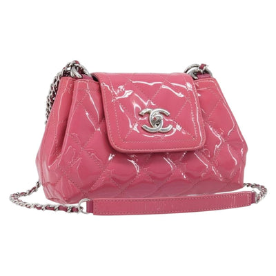 CHANEL Matelasse Chain Shoulder Bag Patent leather Pink Silver CC Auth yk20768V