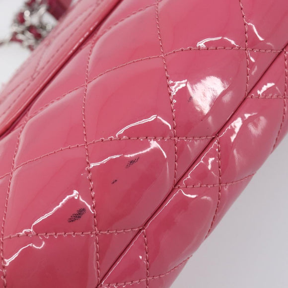 CHANEL Matelasse Chain Shoulder Bag Patent leather Pink Silver CC Auth yk20768V