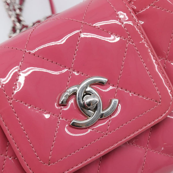CHANEL Matelasse Chain Shoulder Bag Patent leather Pink Silver CC Auth yk20768V