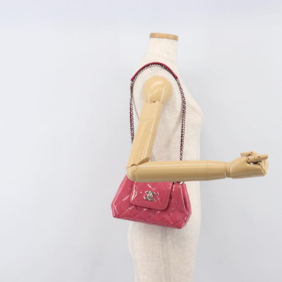 CHANEL Matelasse Chain Shoulder Bag Patent leather Pink Silver CC Auth yk20768V