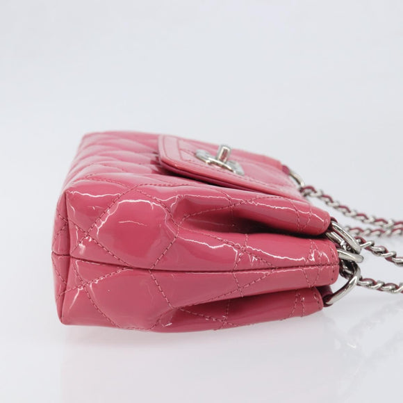 CHANEL Matelasse Chain Shoulder Bag Patent leather Pink Silver CC Auth yk20768V