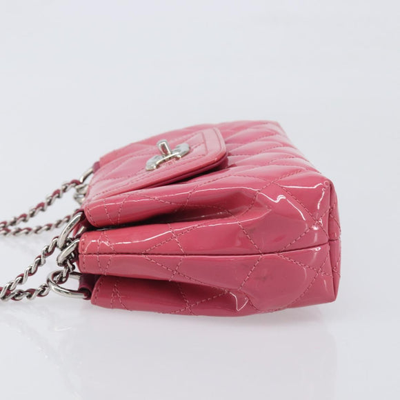 CHANEL Matelasse Chain Shoulder Bag Patent leather Pink Silver CC Auth yk20768V