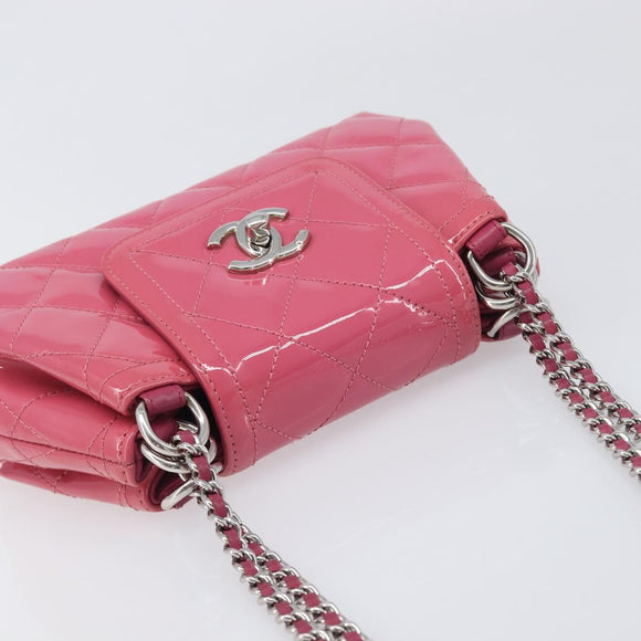 CHANEL Matelasse Chain Shoulder Bag Patent leather Pink Silver CC Auth yk20768V