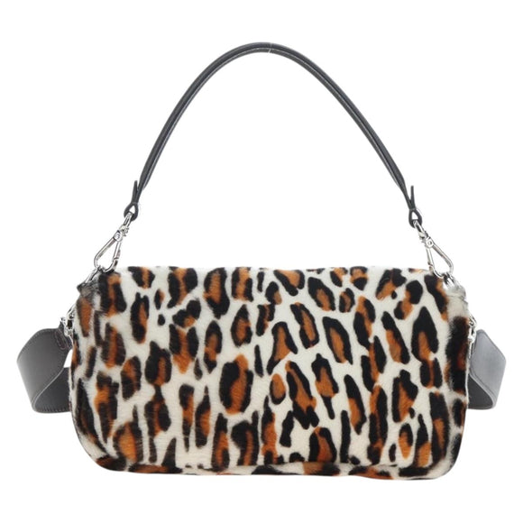 FENDI Leopard Pattern Mamma Baguette Bag Harako Leather 2way Auth yk20769SM