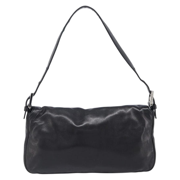 FENDI Mamma Baguette Shoulder Bag Leather Black Silver Auth yk20771SAM