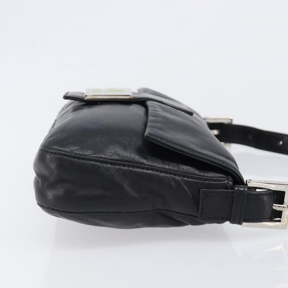 FENDI Mamma Baguette Shoulder Bag Leather Black Silver Auth yk20771SAM