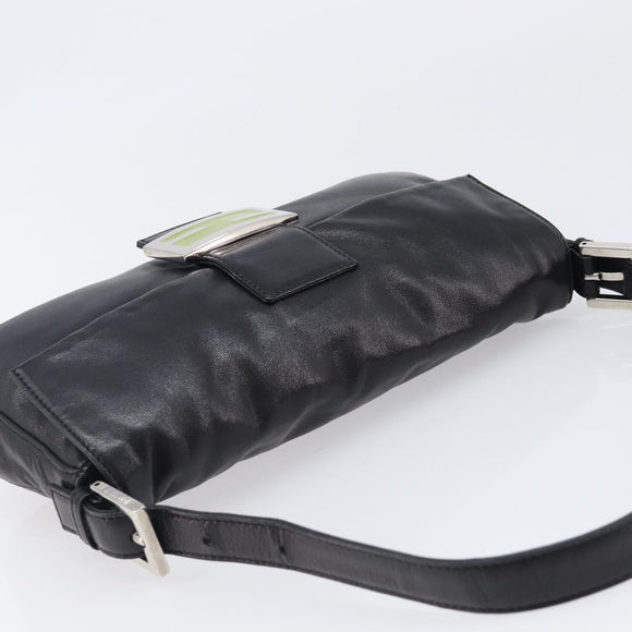 FENDI Mamma Baguette Shoulder Bag Leather Black Silver Auth yk20771SAM
