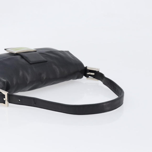 FENDI Mamma Baguette Shoulder Bag Leather Black Silver Auth yk20771SAM