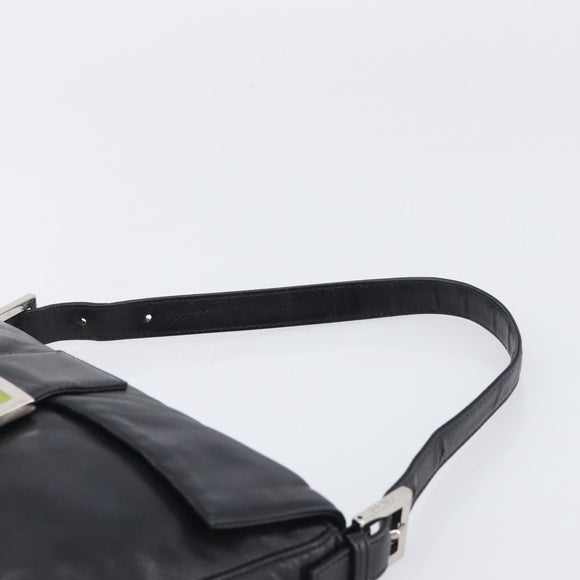 FENDI Mamma Baguette Shoulder Bag Leather Black Silver Auth yk20771SAM