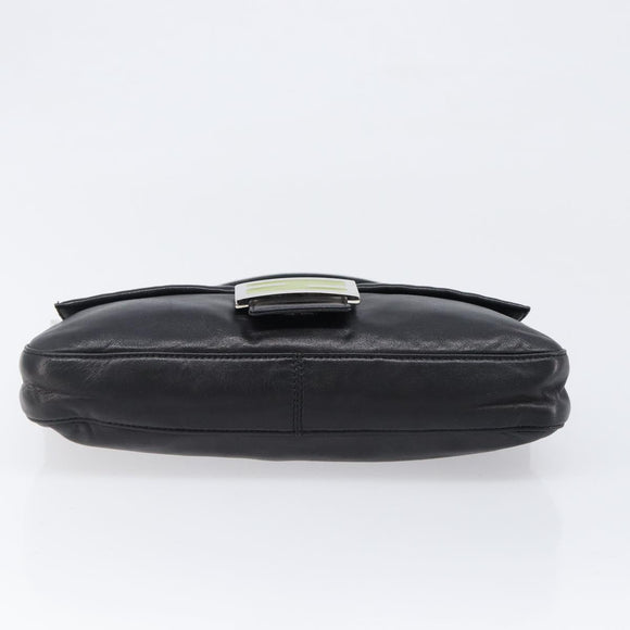 FENDI Mamma Baguette Shoulder Bag Leather Black Silver Auth yk20771SAM