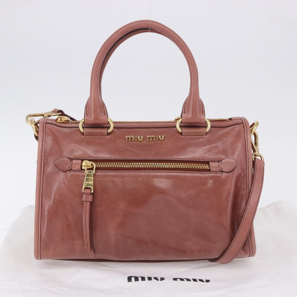 Miu Miu Matelasse Hand Bag Leather 2way Pink Gold Auth yk20776M