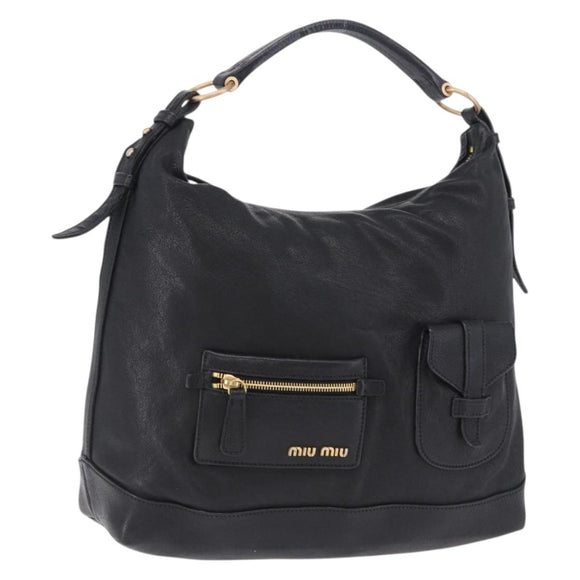 Miu Miu Shoulder Bag Leather Black Gold Auth yk20777M