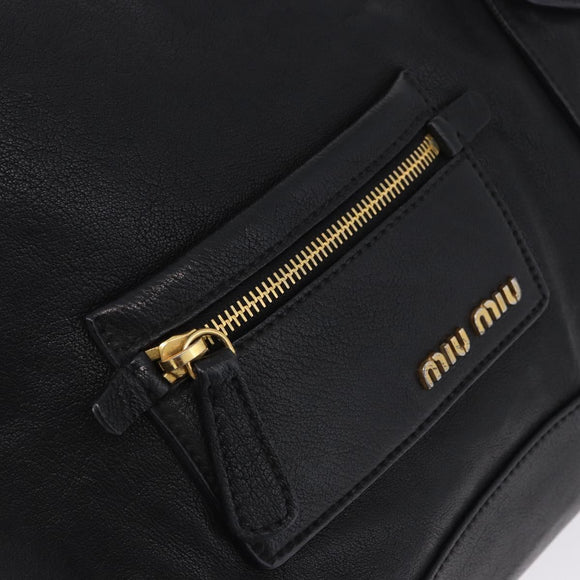 Miu Miu Shoulder Bag Leather Black Gold Auth yk20777M
