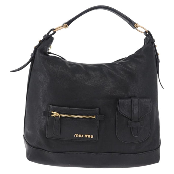 Miu Miu Shoulder Bag Leather Black Gold Auth yk20777M