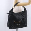 Miu Miu Shoulder Bag Leather Black Gold Auth yk20777M-25