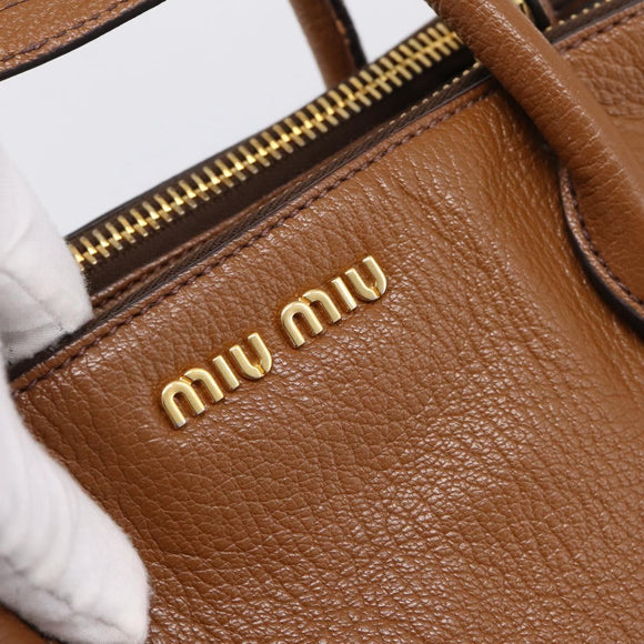 Miu Miu Hand Bag Leather 2way Brown Gold Auth yk20781M