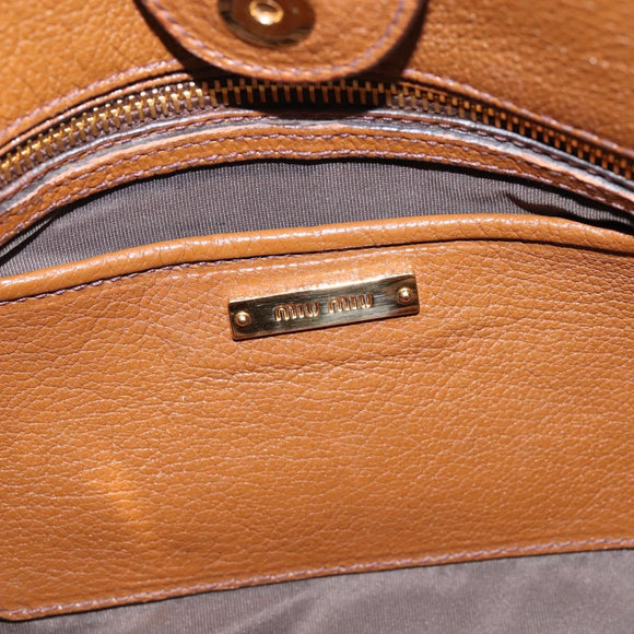 Miu Miu Hand Bag Leather 2way Brown Gold Auth yk20781M