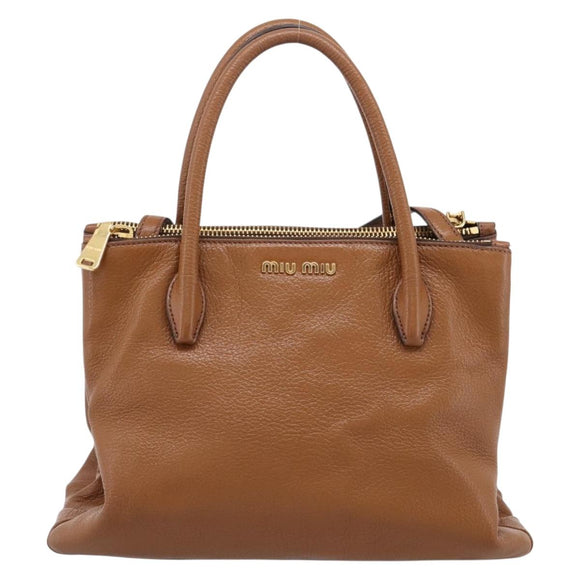 Miu Miu Hand Bag Leather 2way Brown Gold Auth yk20781M