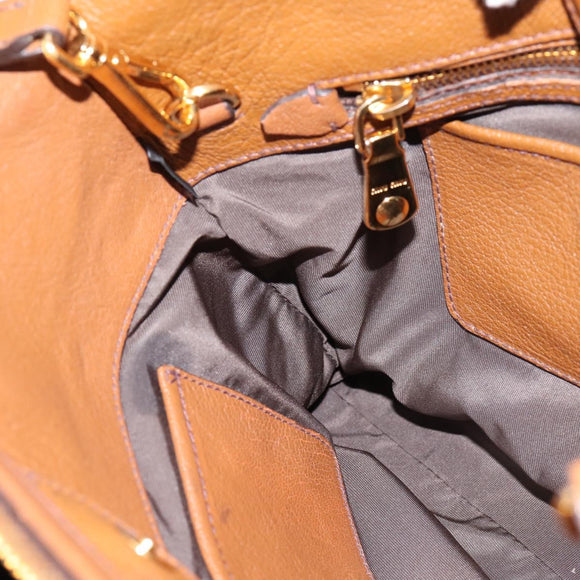 Miu Miu Hand Bag Leather 2way Brown Gold Auth yk20781M