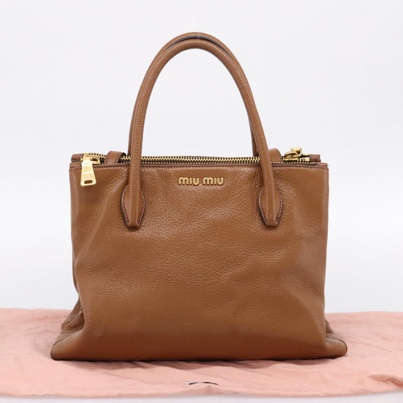 Miu Miu Hand Bag Leather 2way Brown Gold Auth yk20781M