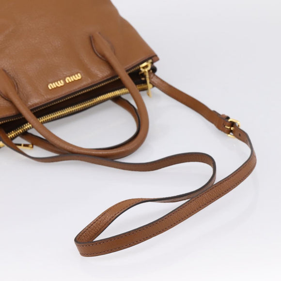 Miu Miu Hand Bag Leather 2way Brown Gold Auth yk20781M