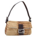 FENDI Mamma Baguette Hand Bag Harako Leather Brown Silver Auth yk20783A-1