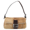 FENDI Mamma Baguette Hand Bag Harako Leather Brown Silver Auth yk20783A-13