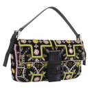FENDI Mamma Baguette Shoulder Bag Canvas Beads Multicolor Silver Auth yk20784SAM-1