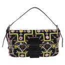 FENDI Mamma Baguette Shoulder Bag Canvas Beads Multicolor Silver Auth yk20784SAM-13