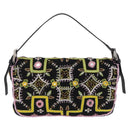 FENDI Mamma Baguette Shoulder Bag Canvas Beads Multicolor Silver Auth yk20784SAM-2