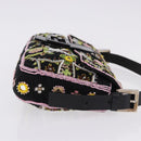 FENDI Mamma Baguette Shoulder Bag Canvas Beads Multicolor Silver Auth yk20784SAM-3