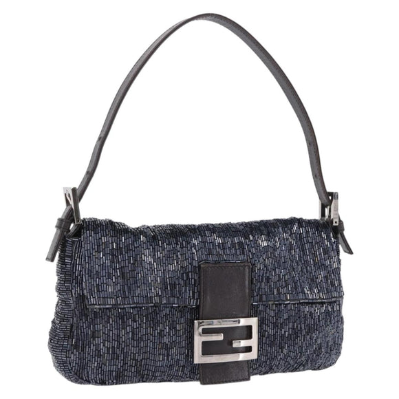 FENDI Mamma Baguette Shoulder Bag beads Navy Silver Auth yk20785SAM