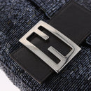 FENDI Mamma Baguette Shoulder Bag beads Navy Silver Auth yk20785SAM-20